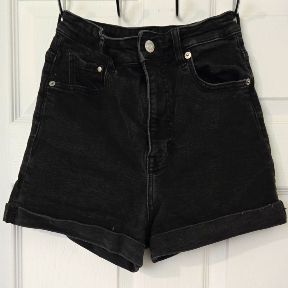 Black denim shorts